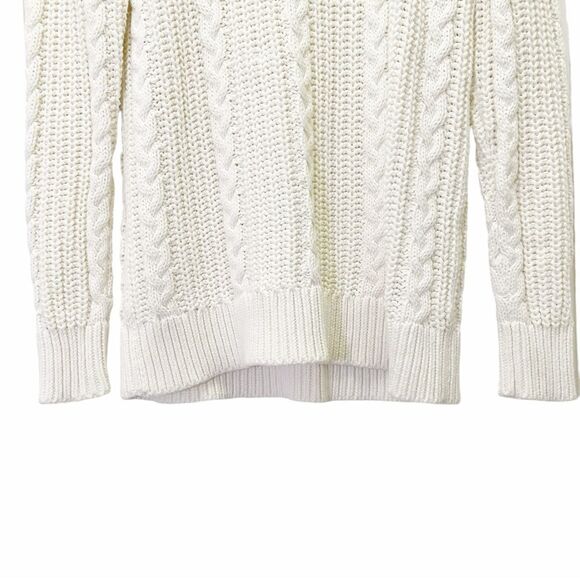 LL Bean Ivory Cable Knit Sweater Button Shoulder Fisherman Pullover Size Medium - Picture 10 of 15